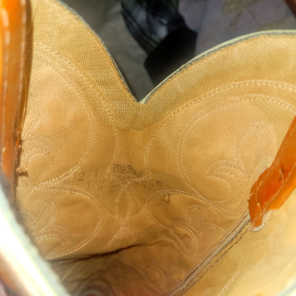 ACME Tan Leather Embroidered Knee-High Western Heeled Boots - Picture 6 of 6